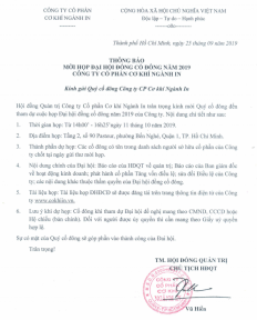 Thông báo họp Đại hội đồng cổ đông năm 2019