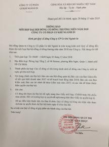Thông báo họp Đại hội cổ đông năm 2018